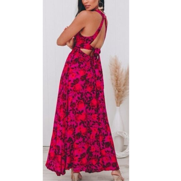 Abel the Label ATL Floral Purple Reign Halter Open Back Slit Maxi Dress Sz S - Picture 1 of 8